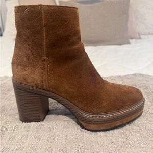 Steve Madden Carmel colored Suede Heeled Boot with platform sole